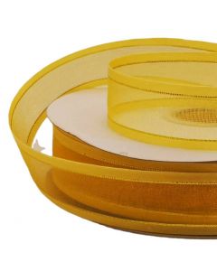 Listón de Organza con Orilla Metálica Amarillo Mango-Oro #5