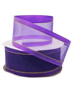 Listón de Organza con Orilla Metálica Morado-Oro #12