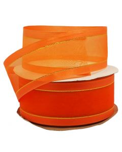 Listón de Organza con Orilla Metálica Naranja-Oro #12