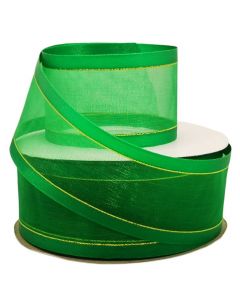 Listón de Organza con Orilla Metálica Verde Bandera-Oro #12