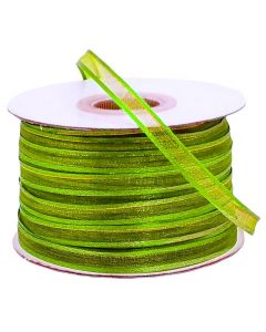 Listón de Organza con Orilla Metálica Verde Olivo-Oro #1