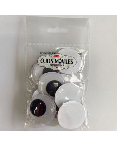 Ojos Movibles Blanco-Negro 40 mm Redondo