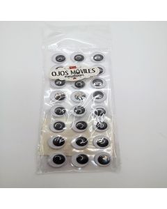 Ojos Movibles c/adhesivo Blanco-Negro 15 mm Redondo