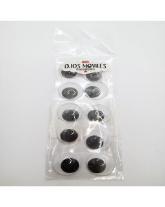 Ojos Movibles c/adhesivo Blanco-Negro 24 mm Redondo