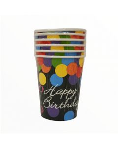 Vasos de Cartón Negro Happy Birthday