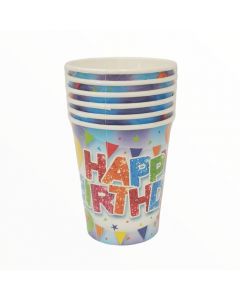 Vasos de Cartón Azul Happy Birthday