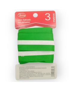 Listón Satinado con Adhesivo Verde Bandera #9