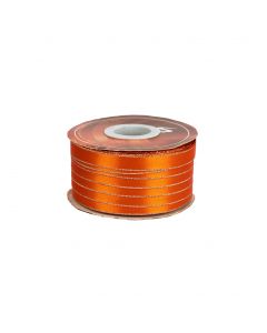 Listón Satinado Con Orilla Metálica Plata-Naranja #1.5