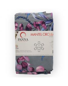 Mantel Decorativo Redondo Loneta Estampada Gris Perla Botánico