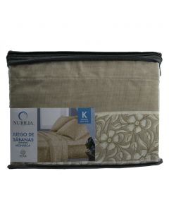 Juego De Sabanas Monarca Estampadas Microfibra Vera Café Beige king size