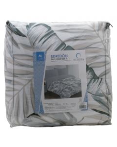 Edredón Estampado Microfibra Matrimonial Monstera Gris Perla