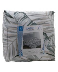 Edredón Estampado Microfibra King Size Monstera Gris Perla