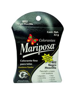 Colorante para telas Mariposa Cristales Negro Mezclilla No.602 de 32 g