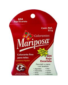 Colorante para telas Mariposa Cristales Rojo Escarlata No.604 de 32 g