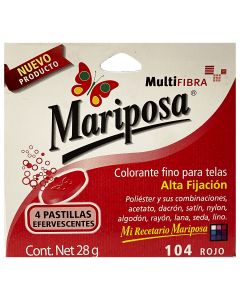 Colorante para telas Mariposa Multifibra Rojo No.104 de 28 g